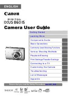 Canon Digital Ixus 860 IS manual. Camera Instructions.